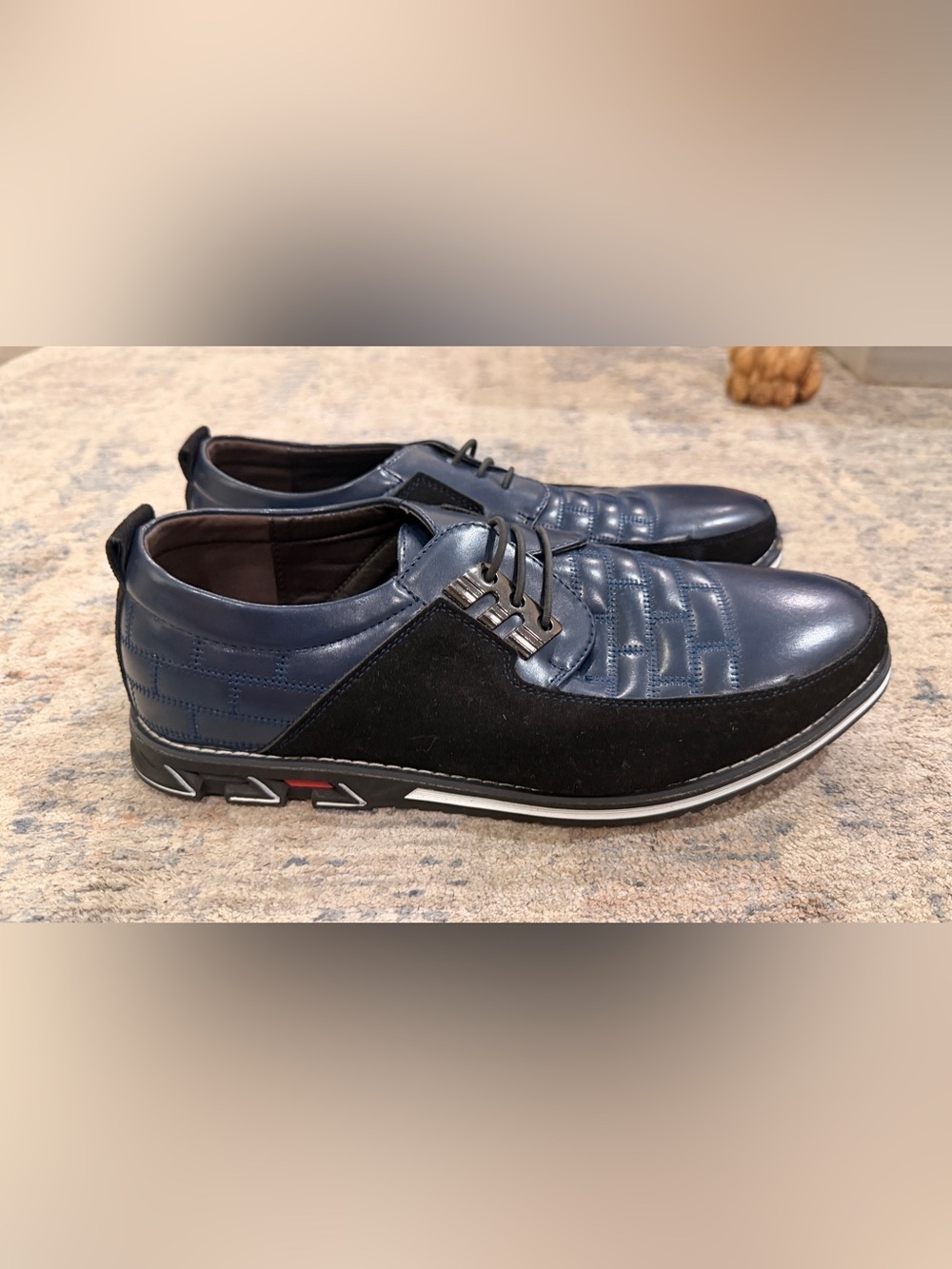 Gatsby Men's Navy and Black Leather Casual Lace-Up Shoes
